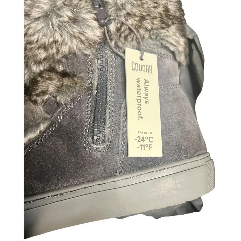 Cougar Dasha Waterproof Faux Fur Suede Boots Pewter Gray Size 8 New with Box